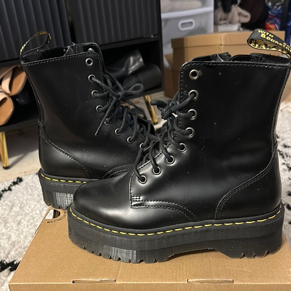 Dr. Martens Black Boots with Yellow Stitching
